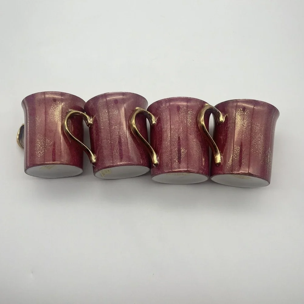 Pottery Barn Hiraki Coffee Mugs Iridescent Japan Lusterware Gold Handle Set of 4